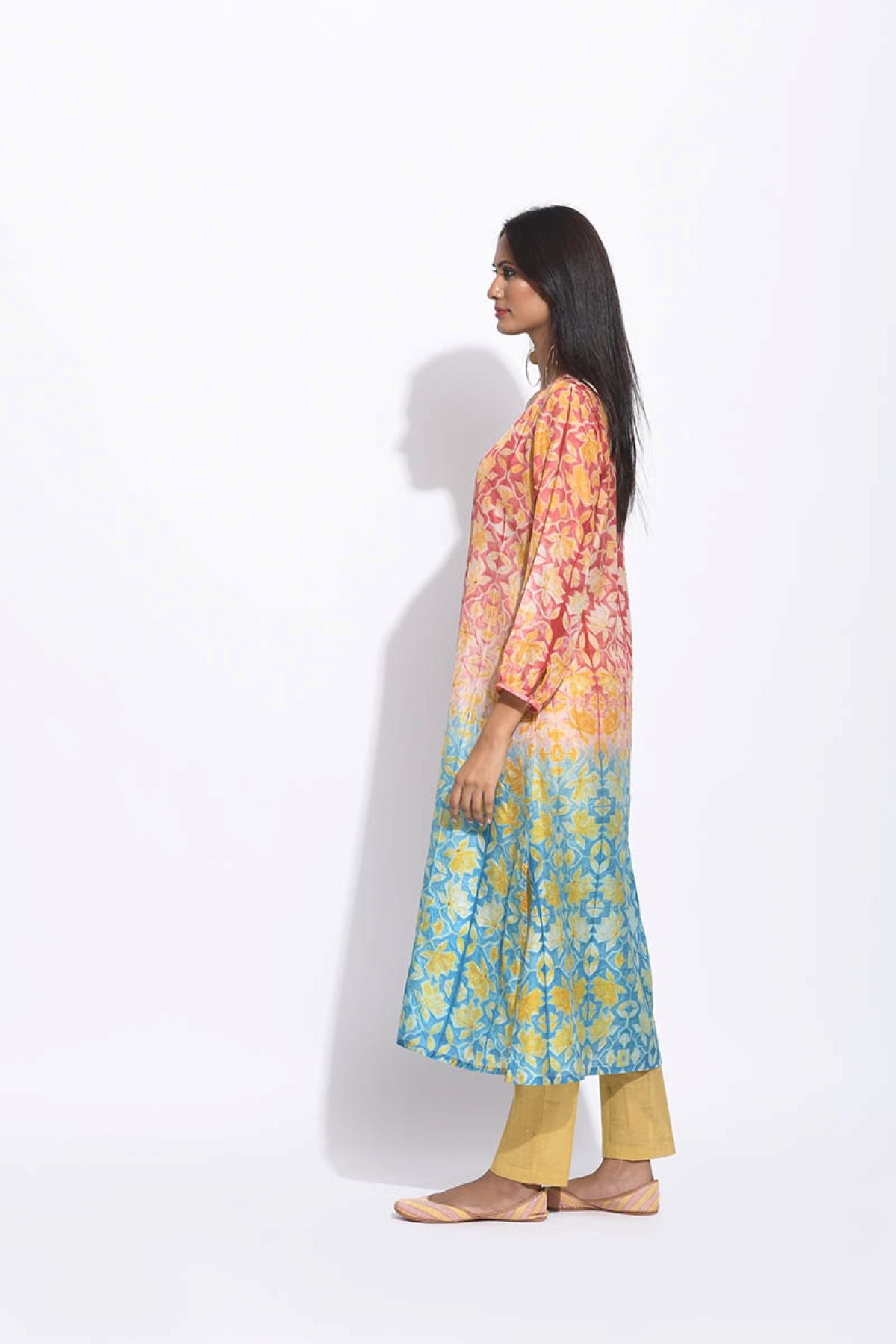 Brown Teal Ombre Silk Shibori With Sequins Kurta
