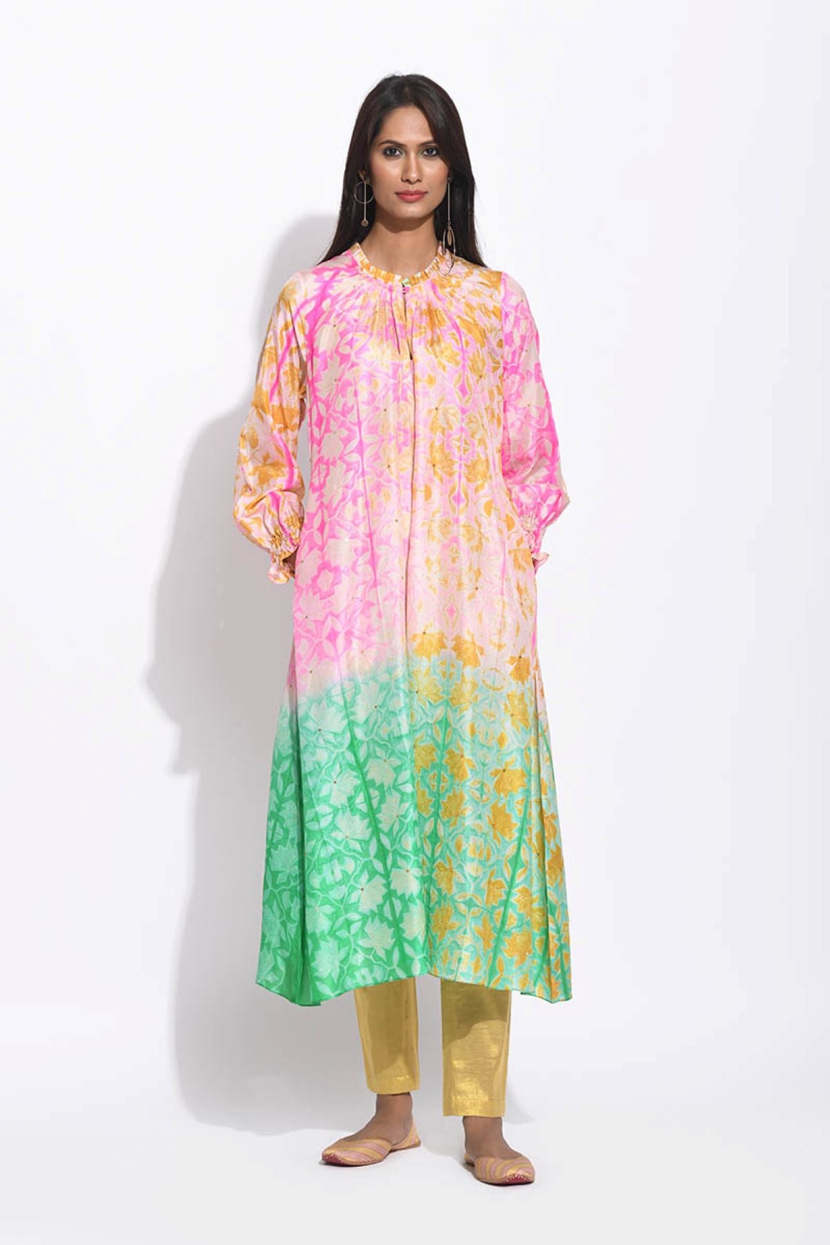 Pink Green Silk Shibori Kurta