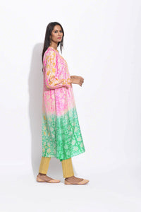 Pink Green Silk Shibori Kurta