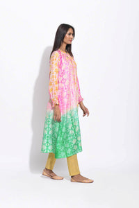 Pink Green Silk Shibori Kurta