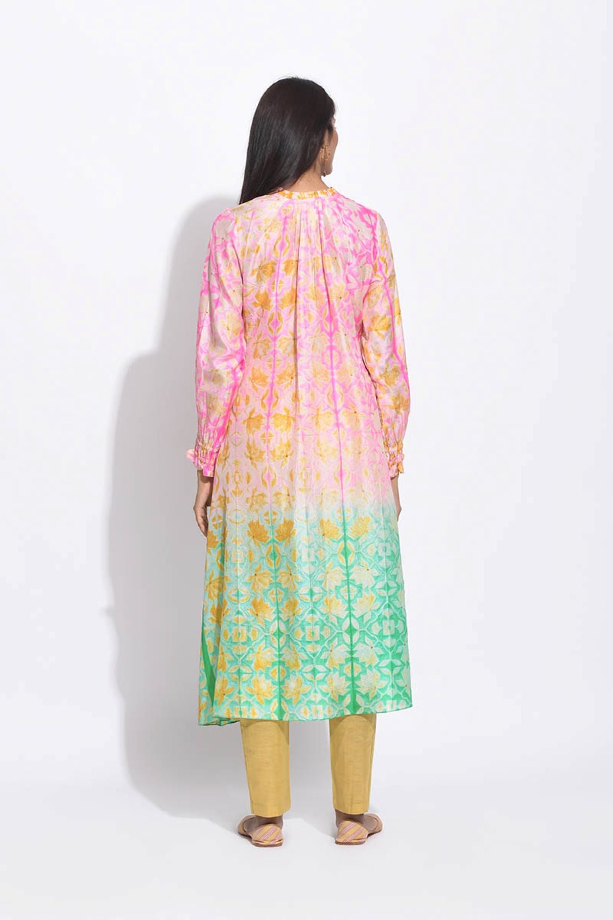 Pink Green Silk Shibori Kurta