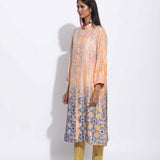 Peach Grey Geometric Flower Silk Shibori With Sequins Kurta