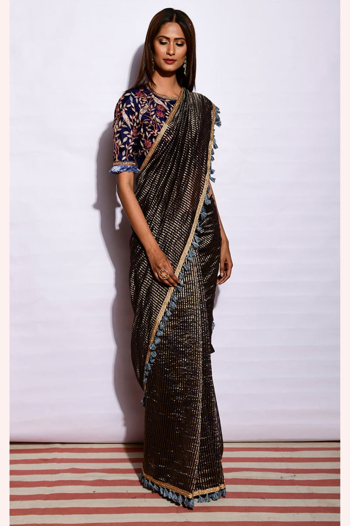 Sunheri Saree With Embroidered Blouse