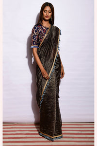 Sunheri Saree With Embroidered Blouse