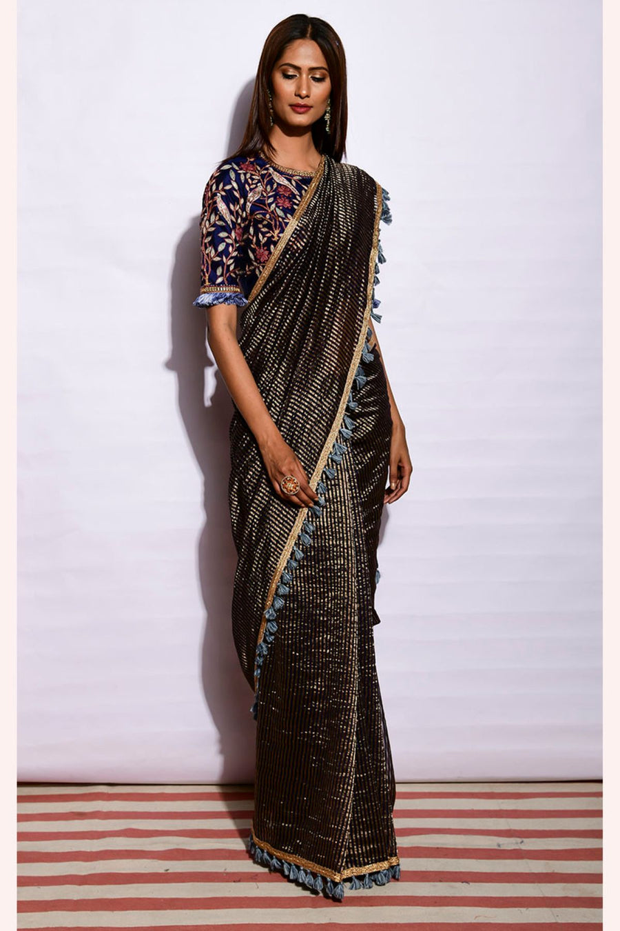 Sunheri Saree With Embroidered Blouse