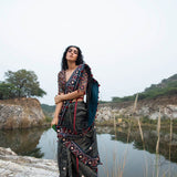 Morbagh Teal Sunheri Embroidered Saree With Embroidered Blouse