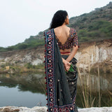 Morbagh Teal Sunheri Embroidered Saree With Embroidered Blouse