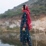 Morbagh Teal Embroidered Yoke Kurta, Pants And Kurta