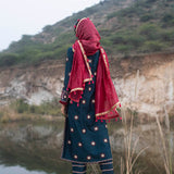 Morbagh Teal Embroidered Yoke Kurta, Pants And Kurta