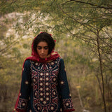 Morbagh Teal Embroidered Yoke Kurta, Pants And Kurta