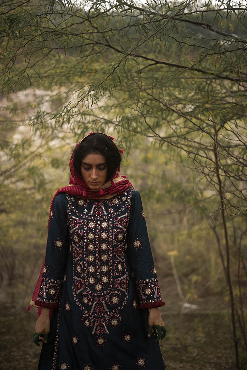 Morbagh Teal Embroidered Yoke Kurta, Pants And Kurta