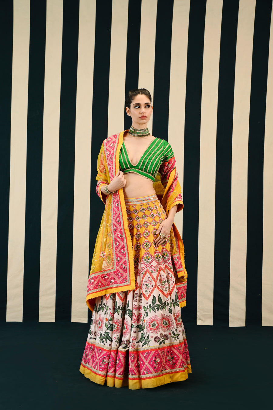 Tarang Multi Printed Embroidered Lehenga Set