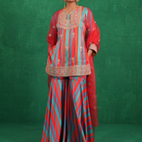 Turquoise red stripe sharara set