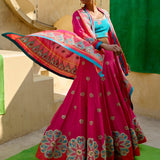 Fuschia & Red Printed Embroidered Chintz Lehenga Set