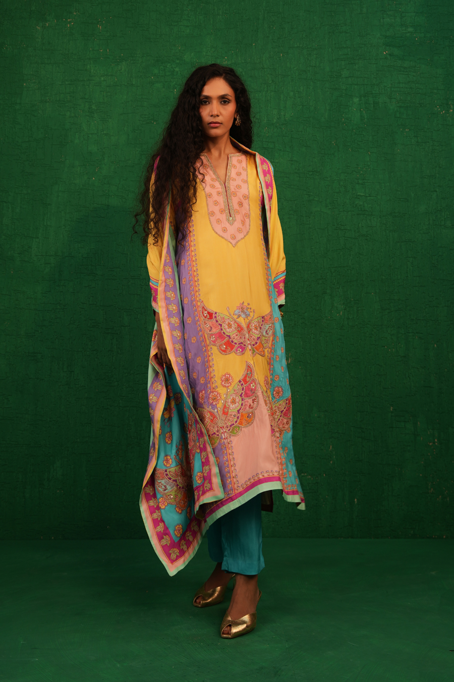 Yellow Multi Butterfly Kurta Set