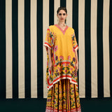Yellow Printed Sharara Set with Mirror Work