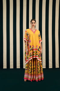 Yellow Printed Sharara Set with Mirror Work