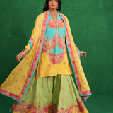 Yellow/turquoise butterfly sharara set