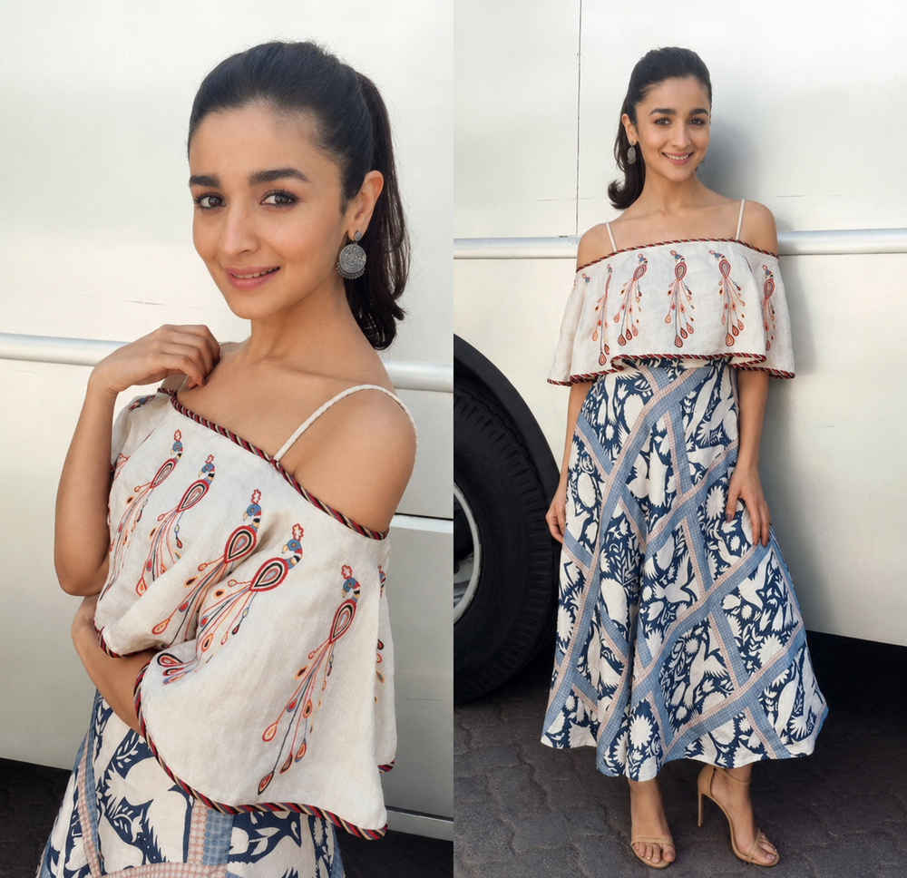 Alia Bhatt In Our Love For Stripes Printed Off Shoulder Dress