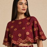 Bundi Printed Embrodiered Maroon Zaal Lehenga Set