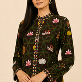 Bundi Printed Maroon Zaal Straight Kurta