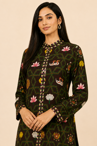Bundi Printed Maroon Zaal Straight Kurta
