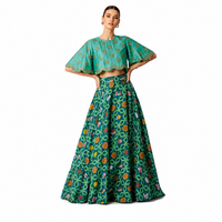 Bundi Printed Embrodiered Teal Zaal Lehenga Set