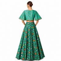 Bundi Printed Embrodiered Teal Zaal Lehenga Set