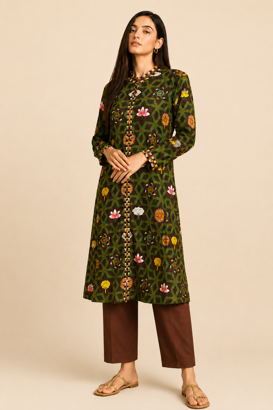 Bundi Printed Maroon Zaal Straight Kurta