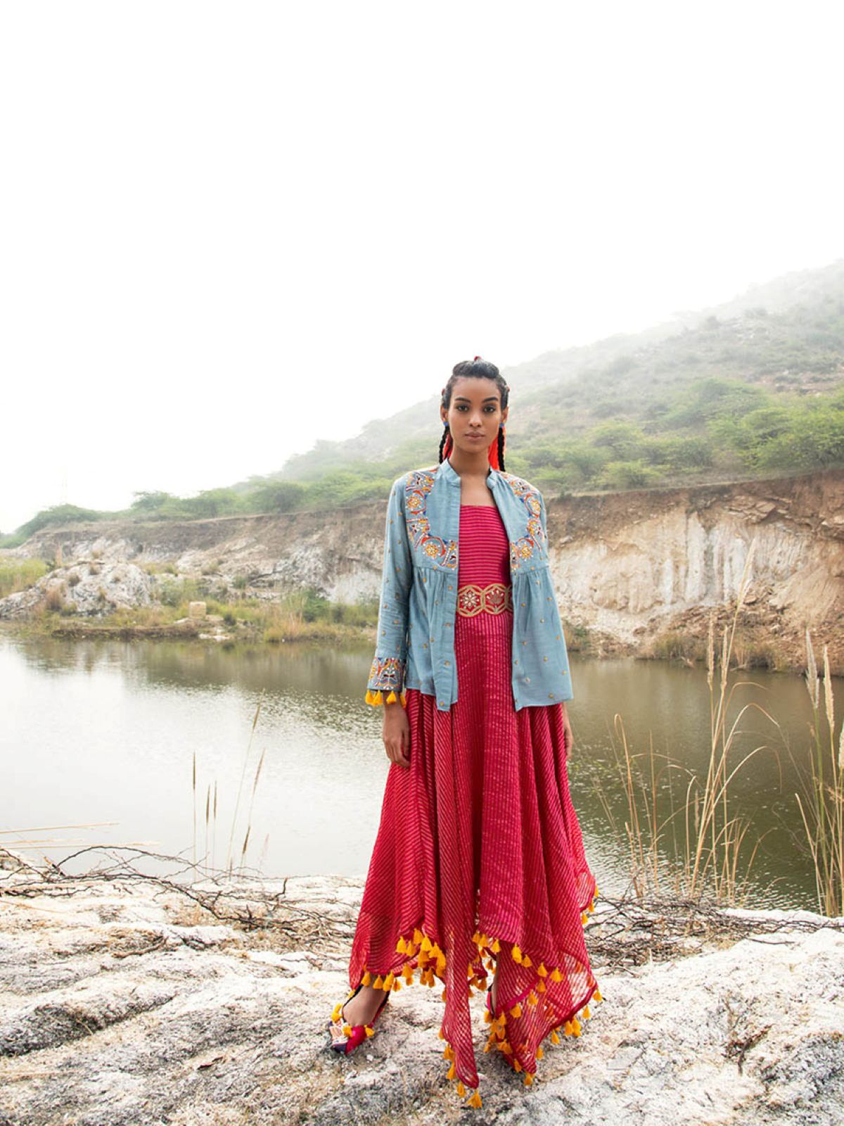 Morbagh Embroidered Chanderi Jacket with Sunheri Asymmetrical Dress