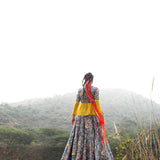 Morbagh Grey Embroidered Lehenga, Crop Top And Sheer Shirt