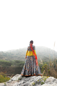 Morbagh Grey Embroidered Lehenga, Crop Top And Sheer Shirt