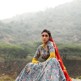 Morbagh Grey Embroidered Lehenga, Crop Top And Sheer Shirt