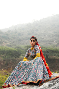 Morbagh Grey Embroidered Lehenga, Crop Top And Sheer Shirt