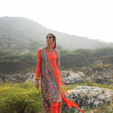 Morbagh Grey Embroidered And Printed Cape With Orange Embroidered Kurta And Pants