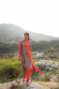 Morbagh Grey Embroidered And Printed Cape With Orange Embroidered Kurta And Pants