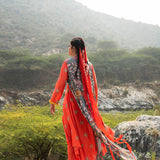 Morbagh Grey Embroidered And Printed Cape With Orange Embroidered Kurta And Pants