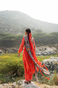 Morbagh Grey Embroidered And Printed Cape With Orange Embroidered Kurta And Pants
