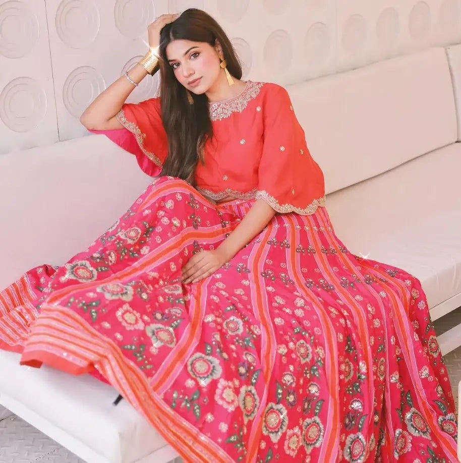 Gulmohar Tarana Red Lehenga Set