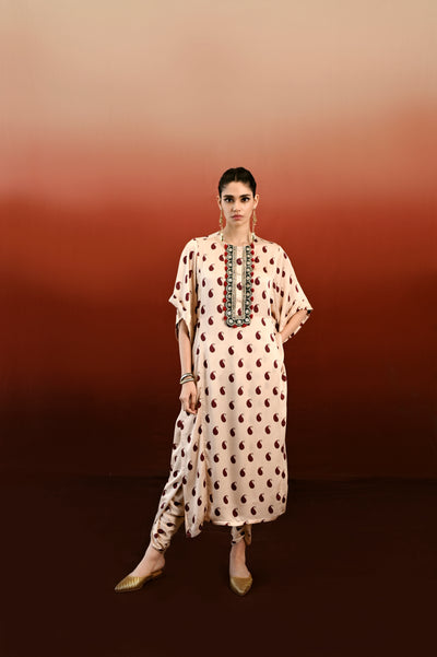 Paisley Printed Embroidered Chameli Kaftan Set