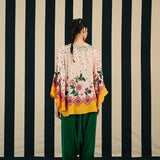 Mirror Work with Ivory Yellow Printed Round Cape Set
