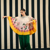 Mirror Work with Ivory Yellow Printed Round Cape Set
