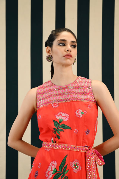 Mirror Work with Orange Printed Jumpsuit