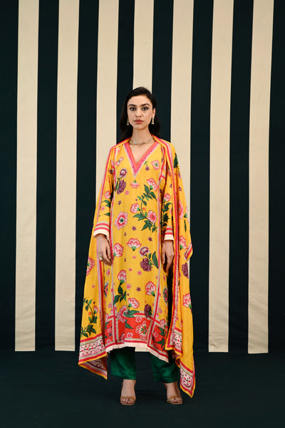 Mirror Work With Yellow Printed Kurta Set