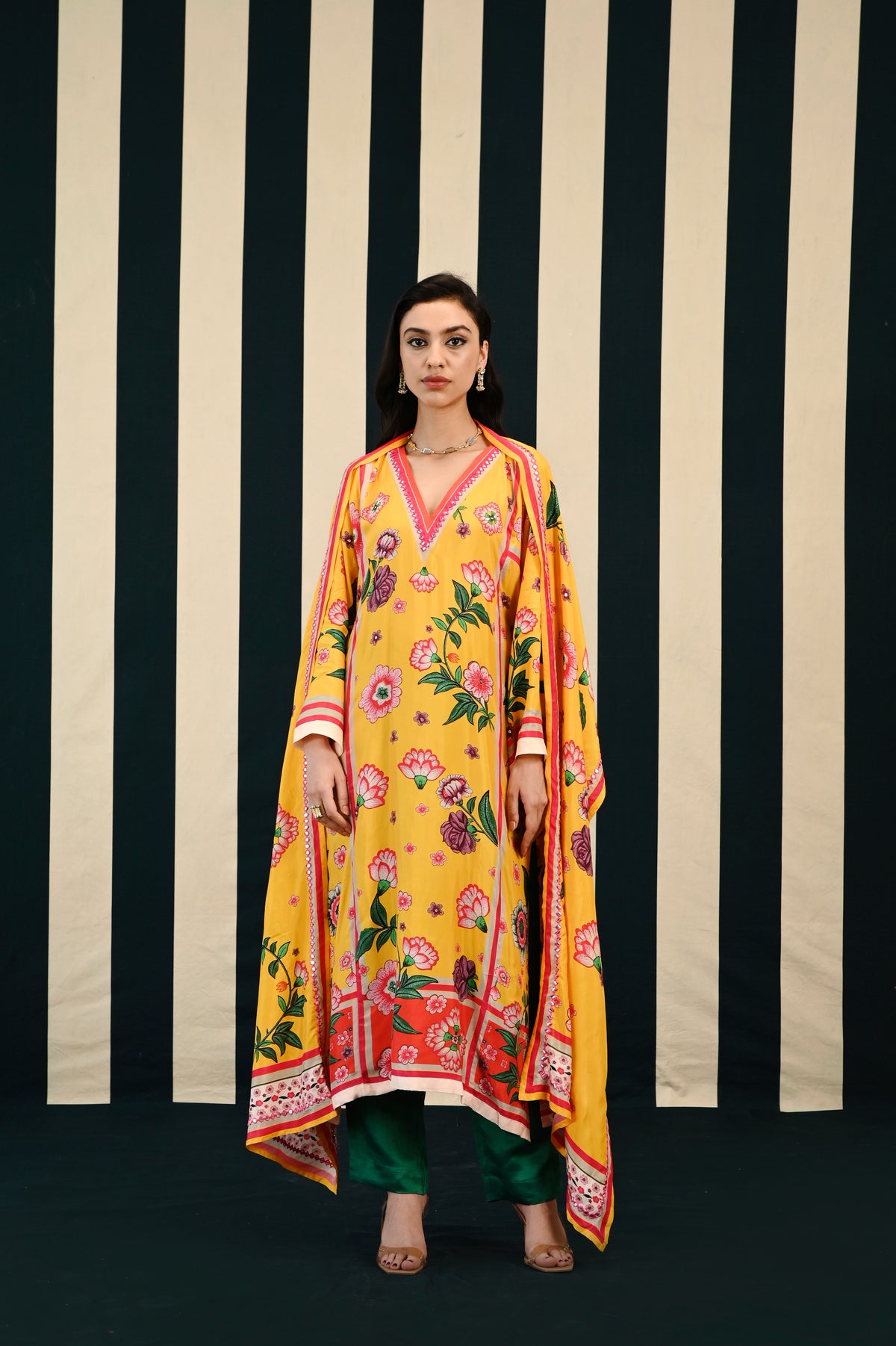 Mirror Work With Yellow Printed Kurta Set