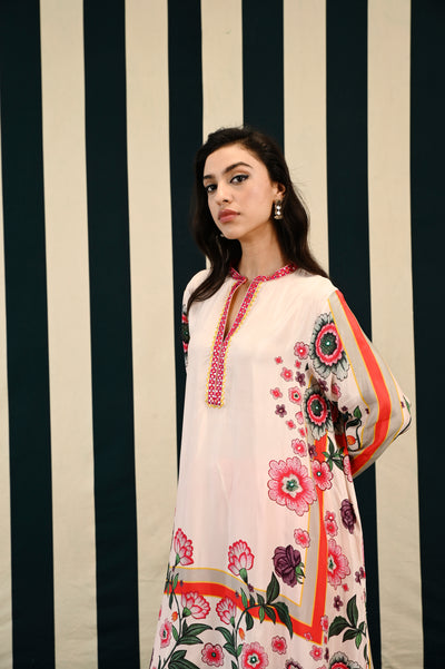 Mirror Work with Ivory Pink Printed Dhoti Tunic Set