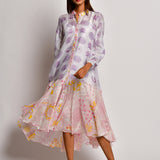 Ivory Purple Printed Floral Boho Chanderi Dress