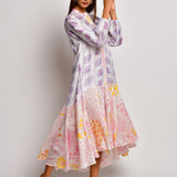Ivory Purple Printed Floral Boho Chanderi Dress
