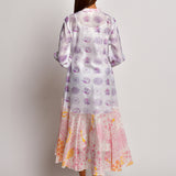 Ivory Purple Printed Floral Boho Chanderi Dress