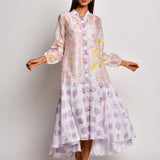 Ivory & Purple Printed Jaal Boho Chanderi Dress
